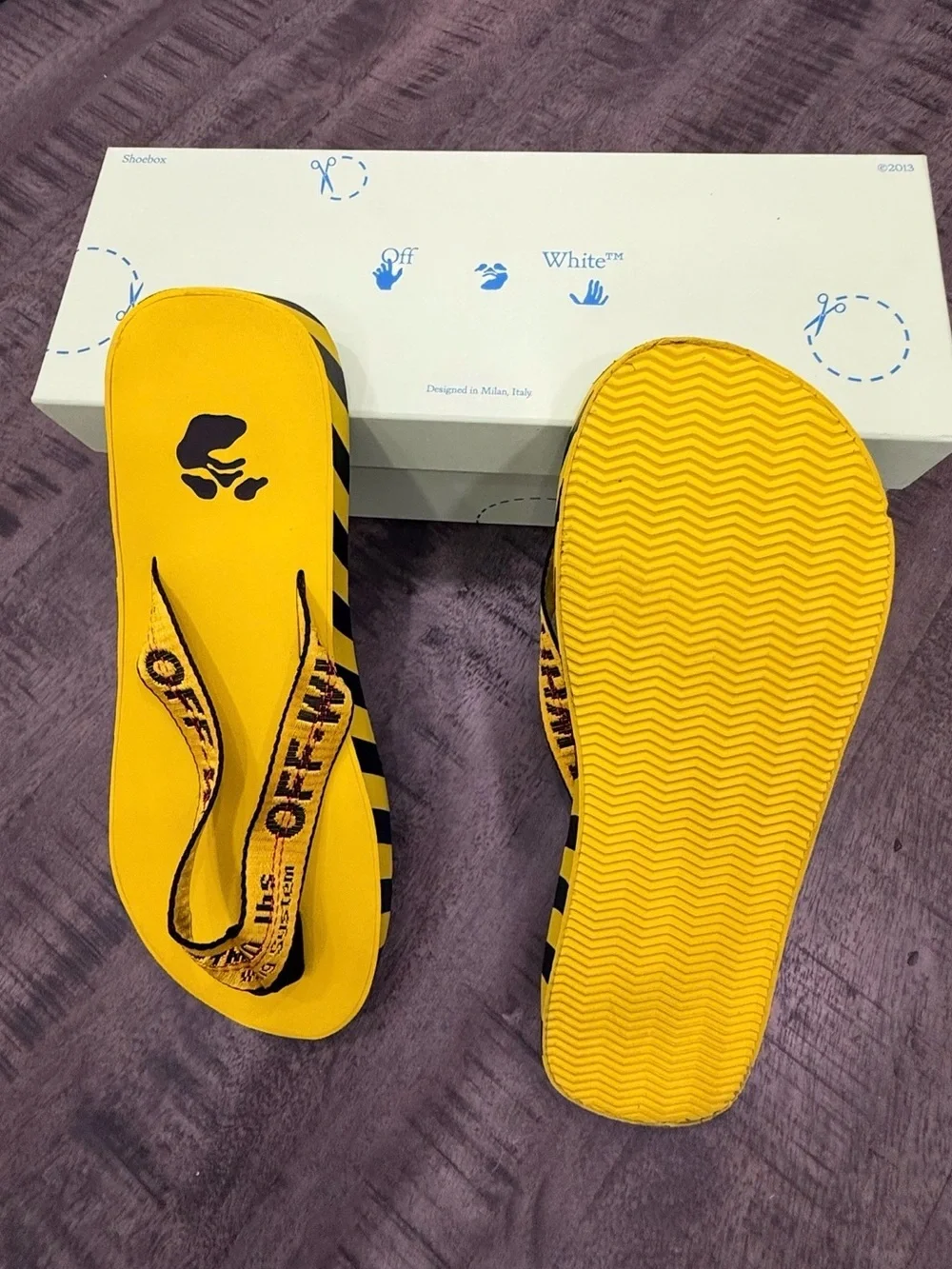 Off-White Yellow Logo Webbing Flip Flops Off-White Yellow Logo Webbing Flip Flops karenscompany.com main image 4